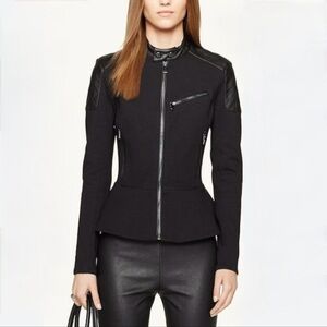 Ralph Lauren Black Label Leather Trimmed Peplum Jacket size 6